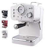 ARIELLI KM-501 Modello 2019 Macchina Caffè Espresso Macinato/Cialde 2 Filtri per 1/2 tazze Vaporizzatore per tè o cappuccino Sistema di sicurezza Termometro 1100W 15bar 1.25L (Bianco)