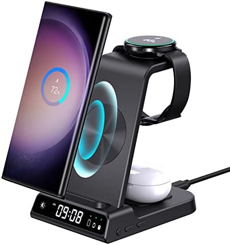 3 in 1 Wireless Charging Station for Samsung Galaxy S23 Ultra, Charger Stand Compatible with iPhone 14 Pro Max/Z Fold 4, Watch Charger for Galaxy Watch 5 Pro/4/3, Buds/Air-Pod (Only for Samsung Watch)
