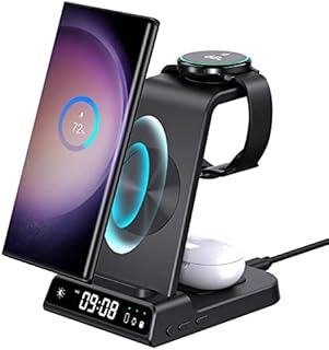 3 in 1 Wireless Charging Station for Samsung Galaxy S23 Ultra, Charger Stand Compatible with iPhone 14 Pro Max/Z Fold 4, Watch Charger for Galaxy Watch 5 Pro/4/3, Buds/Air-Pod (Only for Samsung Watch)