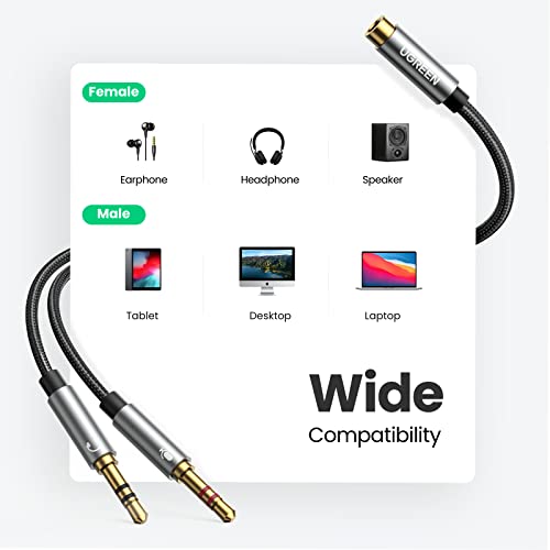 Ugreen 20899 Headphone Splitter For Computer 3.5Mm Female To 2 Dual 3.5Mm Male Braided Audio Splitter Cable Microphone Stereo Jack Earphones Port Cord Gaming Headset To Pc Laptop Adapter Black thumb #6