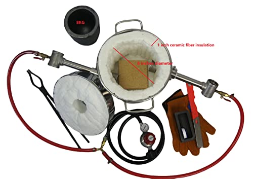 Lsmiitth 8 Kg Gas Metal Melting Furnace Kit 2642°F / 1450°C Propane Furnace Dual Burner (Each 100,000 Btu) Foundry Home Kiln Smelting Casting Tools Refining Recycle Gold Silver Copper Aluminium #TOP1