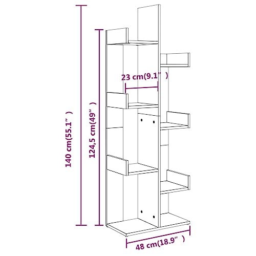 Qnhdfrt 8-Tier Tree Bookshelf, Engineered Wood, Sonoma Oak – vue 3