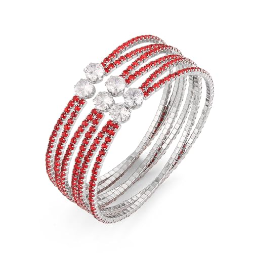 HZMAN Crystal Rhinestone Cuff Bracelet for Women Girl Dainty MultiLayer Bracelet Layered Red Bracelets Jewelry for Prom Party Wedding