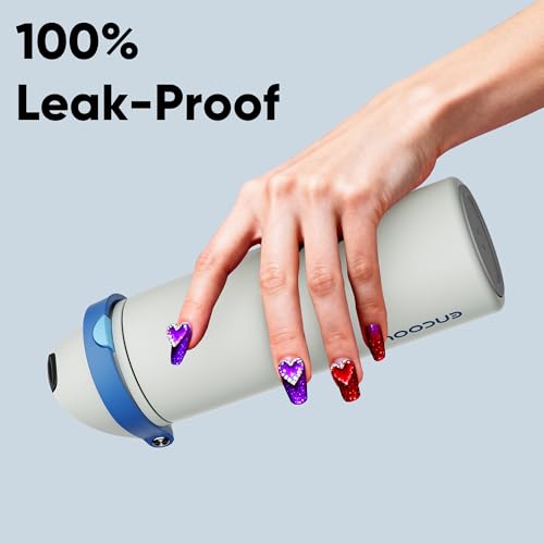 Image of Insulated Water Bottle with Straw - Encool Stainless Steel Water Bottle with Push Button Lid, Leak-Proof & BPA-Free, Keeps Cold for 24 Hours for Sports, Travel, Gym (24 oz, Quill Grey-Blue)