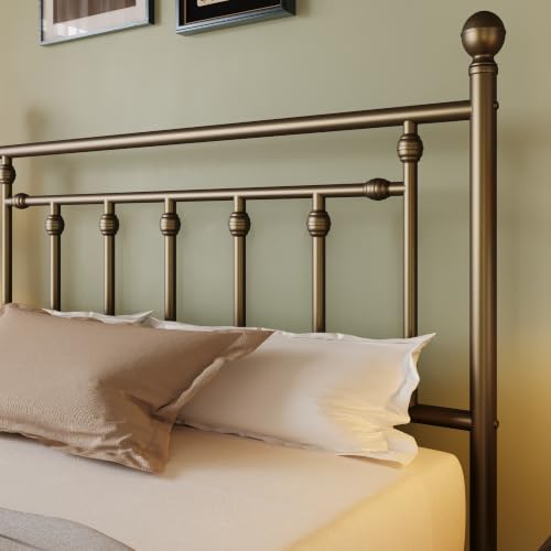 Image of SHA CERLIN 51 inch King Size Metal Bed Frame, Vintage Headboard, Antique Bronze