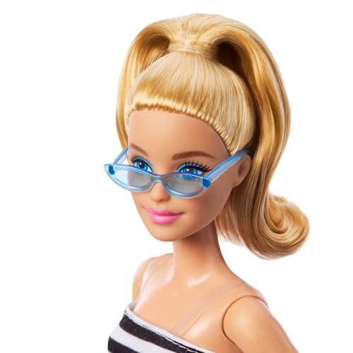 Image of Barbie Fashionistas Doll #213, Blonde with Striped Top, Pink Skirt & Sunglasses, 65th Anniversary Collectible Fashion Doll