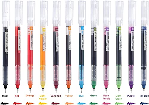 Jinja Brands 12 Set Rolling Ball Pens, Quick-Drying Ink 0.5 mm Extra Fine Point Pens Liquid Ink Pen Rollerball Pens (Multicolor)
