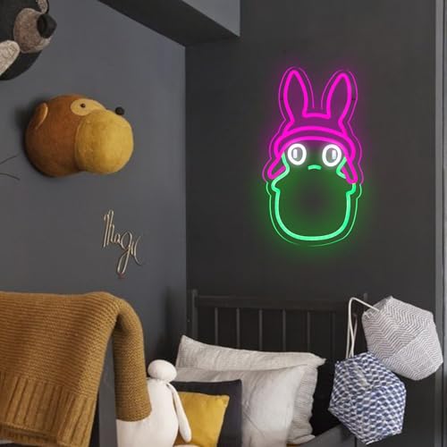 Image of Pink Hat Kuchi Neon Signs for Wall Decor, Green Kopi Dimmable Monster LED Lights for Room and Best Gifts for Fans, Kuchi Neon Lights with USB Power for Biethday, Party Decoration