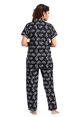 Image of Women's Cotton Heart Printed Night Suit Set of Shirt and Pyjama