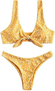 ZAFUL Women's Floral Low Waisted Front Knot Bikini Set Cute Two Piece Swimsuits