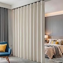 hoeflife Room Divider Curtains Blackout Floor to Ceiling Curtain with Hook Wall Mount Sliding Door Curtains Ceiling Mount Extra Wide Curtain Wall Divider for Room Separation Beige, W180 x H96 Inch