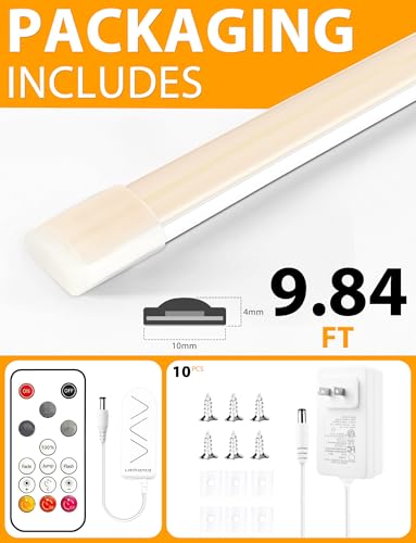 Image of Lamomo COB LED Strip Lights, 9.84Ft Natural White Dimmable Self-Adhesive Led Rope Light with Remote, Flexible Cuttable Waterproof 4000K Silicone Neon Tape Light for Bedroom,Indoor, Cabinet, 10mm Width