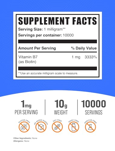 Bulksupplements PURBIO Pure Biotin Powder - As Vitamin B7, Biotin Supplement thumb #1