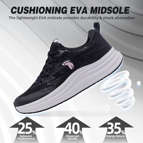 Women's Orthopedic Diabetic Wide Width Toe Box Tennis Shoes: Arch Support Arthritis Plantar Fasciitis Hammer Toes High Instep Walking Shoes, Outdoor Camping Working Sneakers Black Pink Size 7.5 by OrthoComfoot - Image 7