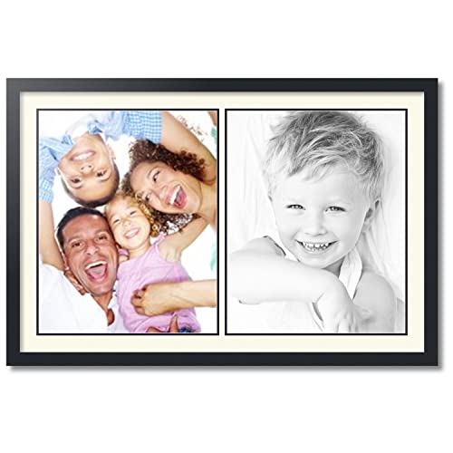 ArtToFrames Collage Photo Frame Double Mat with 2-16x20 inch Openings with Black Frame and Brilliant White Top Mat