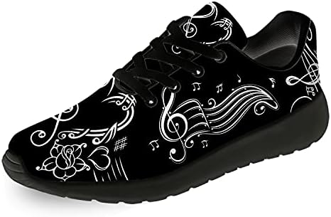 Music Note Shoes Mens Womens Running Shoes Walking Tennis Sneakers Clef Music Sign Sheet Floral Art Shoes Gifts for Women Men,Size 8 Men/9.5 Women Black
