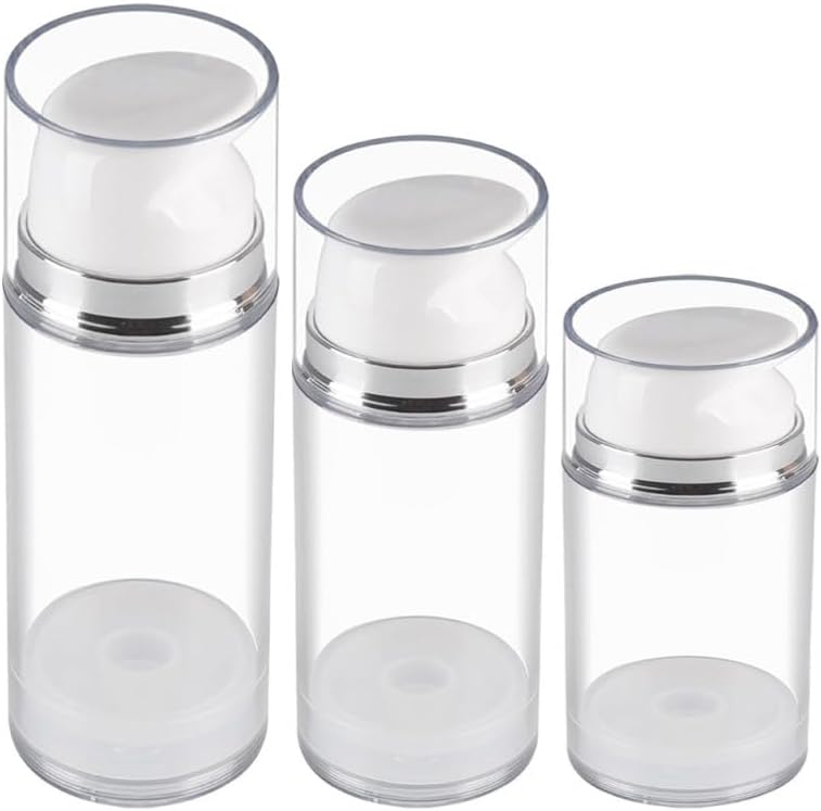 FRCOLOR 3Pcs Airless Pump Bottles, Transparent Refillable Lotion Dispenser with Leak-Proof Vacuum Pump, Portable Travel Containers for Foundation, Serum & Creams