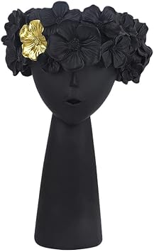 LIFKOME Floor Vase Face Vase, Female Face Resin Art for Planting, Modern, Arrangement for Home, Wedding Centerpiece 10.61X6.68inch Black Ceramic