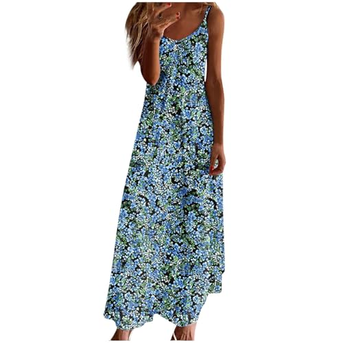 Vestido de tirantes para mujer, sin mangas, tirantes delgados, línea A, elegante, estampado floral, vestido de verano, largo hasta el tobillo, ligero, cómodo, vacaciones, playa, ocio, vestido de