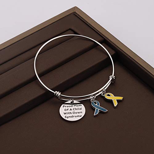 Image of CHOORO Down Syndrome Awareness Gift Blue and Yellow Awareness Down Syndrome Bracelet with Ribbon Charm Proud Mom Of A Child With Down Syndrome