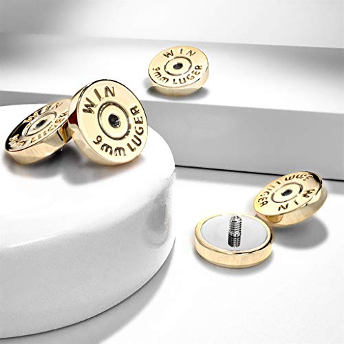 316L Surgical Steel Winchester 9mm Luger Bullet Back Casing Internally Threaded Dermal Anchor Top - Thumbnail 3