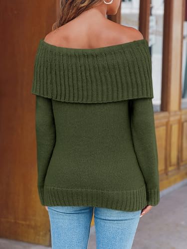 Image of Saodimallsu Womens Off The Shoulder Sweaters Oversized Long Sleeve Loose Ribbed Knit Fall Trendy Pullover Tops