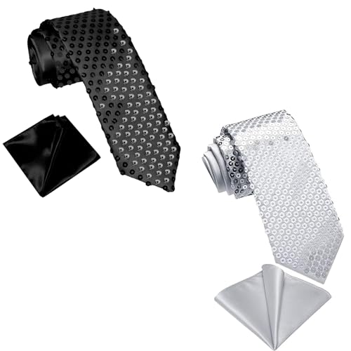 yolzhxe 2 Pièces Cravate Paillettes, Balinco Cravate à Paillette pour Homme Femmes Accessoires Fêtes, Costume pour Carnaval Fête à Thème Danse Disco...