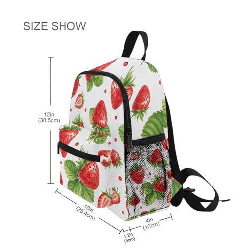 Cute Strawberries Red White Toddler Boy Backpack with Name Tag, Kids Backpacks, 3-8 Years4