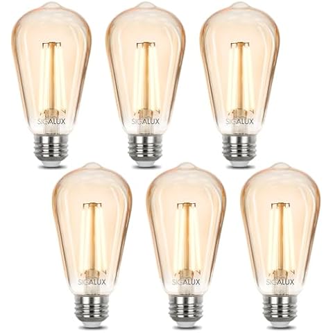 Sigalux Edison Bulbs, E26 LED Bulb 60 Watt Dimmable Vintage Light Bulbs, LED Filament Amber Light Bulb with 90 CRI, ST19 Antique Old Fashioned Retro Light Bulb 2700K Soft White, 9W, 700LM, 6 Pack Cover