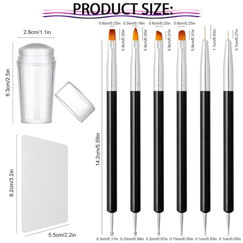 MOLILON French Tip Nail Stamp Set, Clear Silicone Nails Stamping Jelly Stamper with Scraper & 6Pcs Double Head Nail Art Brushes for DIY& Salon Manicure Art