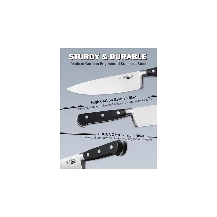 Cooks Standard Kitchen Knife Set with Block 12-Piece, Stainless Steel Forge High Carbon German Blade with Expandable Bamboo Storage Block for Extra Slots, Black