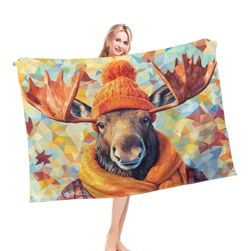 Tagesdecke Elch-Thanksgiving-Orangen-Ahornblätter Langlebige Wohndecke Deko Flauschig Decke Für Wohn Frauen Sofa