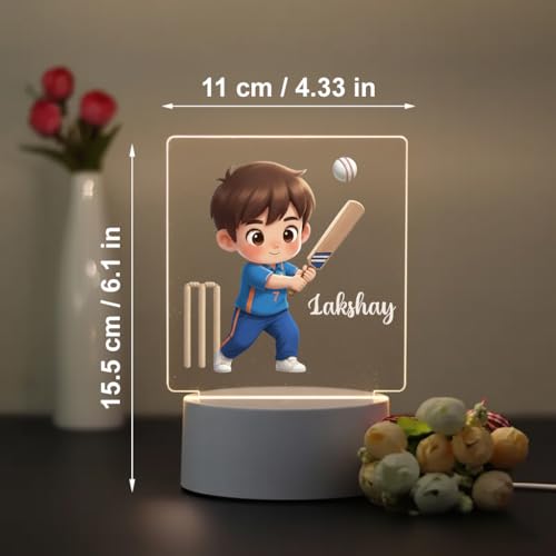 Image of SNAPTRAP LED Name Light Customized | Personalized Cricket Acrylic Lamp for Boys, Kids & Men | Custom Name Cricket Night Light | One Day & Test Cricket Jersey Designs | USB Room Decor Gift (One Day)
