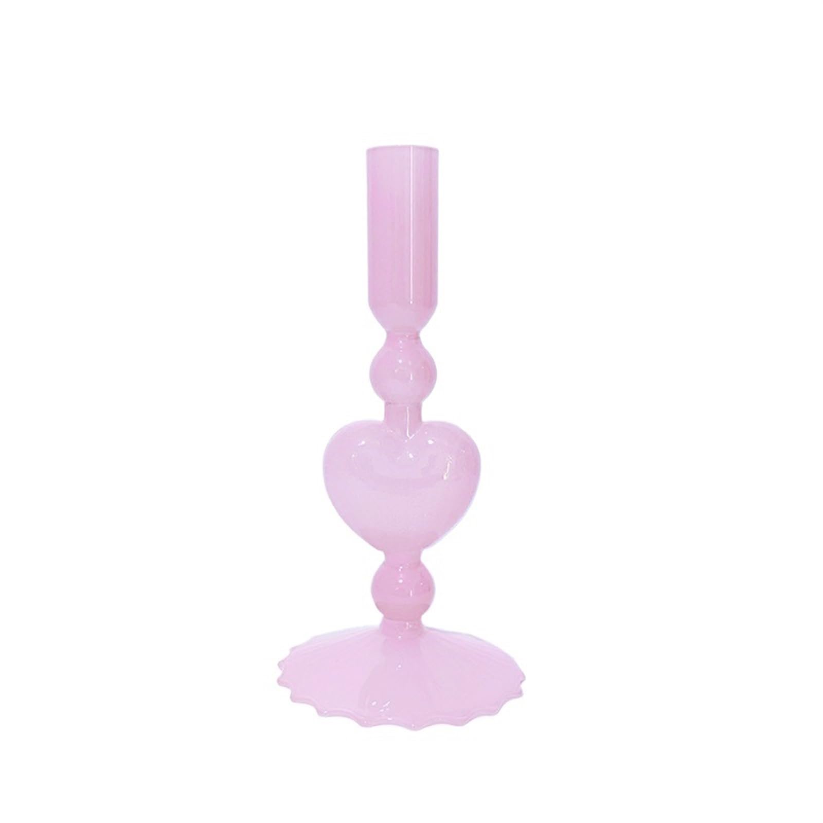 Retro Taper Candle Holders Red Heart Shape Glass Candlesticks Wedding Table Decoration Home Party Glass Vase Decor (Color : Pink 9x19cm)