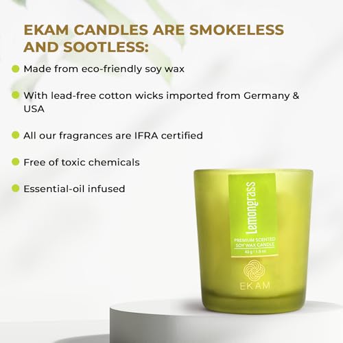 Image of EKAM Lemongrass Votive Soy Wax Scented Candle, 40 Grams, 10 Hours Burn Time| Long Lasting Premium Candles | Ideal for Home Decor | Gifting & Aromatherapy