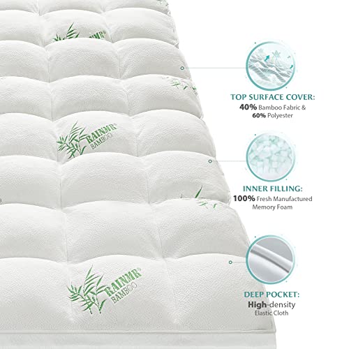 Rainmr Twin Size Shredded Memory Foam Mattress Pad - 1600Gsm - Breathable Bamboo Mattress Topper - 8-21" Deep Pocket (39" X 75") #TOP4