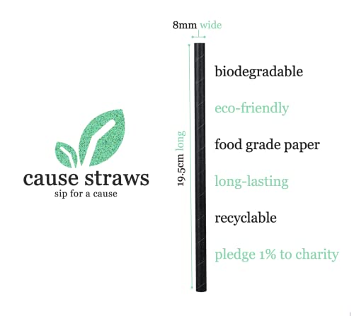 Image of Biodegradable Premium Drinking Straws | 100 Straws (8mm Wide) | Black Colour | Best for Juice, Soft Drinks and Cocktails | Sip for A Cause | (8MM, Black)
