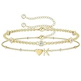 Turandoss Initial Bracelets for Teen Girls - Layered Heart Initial Bracelet for Girls, 14k-Gold-Plated Jewelry Letter K Birthday Friendship Gifts for Girls Age 8 9 10 11 12 Years Old