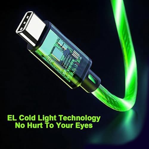 Image of USB Type C to Type C PD Fast Charging Cable Phone Charger High Data Speed Visible Light Up Green Current Flowing for All USB C Device-39Inches Green