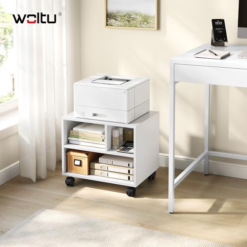 Miniatura 7 de Woltu Mesa Para Impresora Con Ruedas, Soporte De Impresora, Estanteria Movil Para Oficina, Con 3 Compartimentos, Carro Movil, 40x30x35 Cm, Blanco, Ask06ws