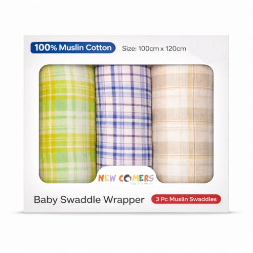 Image of NEW COMERS Cotton Muslin Baby Swaddle Set, Multicolor Printed Muslin Swaddle Wrap for New Born Baby, Soft Pure Cotton Sheet Baby Wrap Set, Baby Product (Swaddle 06)