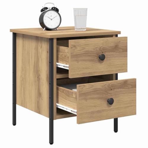 Table de chevet en chêne artisanal de haute qualité avec piétement robuste