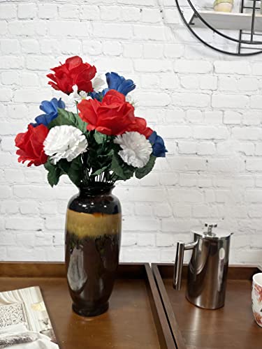 Admired By Nature Abn1B018-Rd-Wt-Bl Artificial Spring Flower Bush 24 Stem Rose/Carnation Patriotic Flower Mixed Bush, Red White And Blue #TOP3
