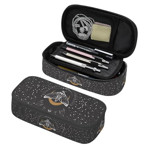 Image of Black And Withe Mystical Moth Large Pencil Case, Pencil Pouch With Zipper Compartments Stationery Pencil Bag For Kids Teens Students School Supplies