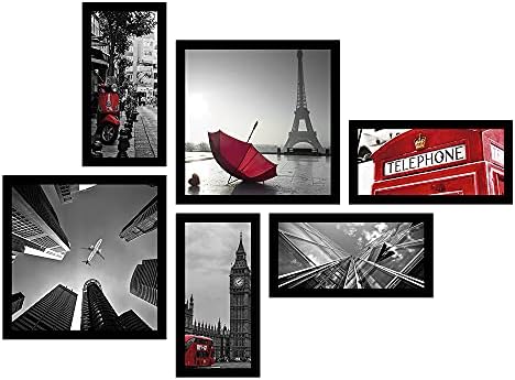 Quadros Decorativos Cidades do Mundo Detalhe em Vermelho com Mold...