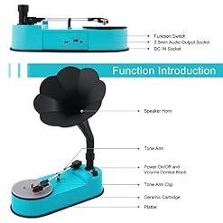 Lecteur de Disque Vinyle Bluetooth Gramophone avec Haut-Parleur en Corne pour disques vinyles 33/45 TR/Min, Platine de Lecture sans Fil, Bleu - Les Beatles, Paul McCartney, John Lennon, RIngo Starr, George Harrison Lecteur de Disque Vinyle Bluetooth Gramophone avec Haut-Parleur en Corne pour disques vinyles 33/45 TR/Min, Platine de Lecture sans Fil, Bleu – Image 5