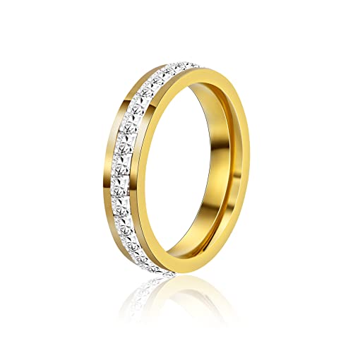 Kyazeo Dainty Cubic Zirconia Rings For Women 18K Gold Plated Simple Cz Diamond Love Eternity Band Stackable Rings Wedding Engagement Band Size 5-9 #TOP2