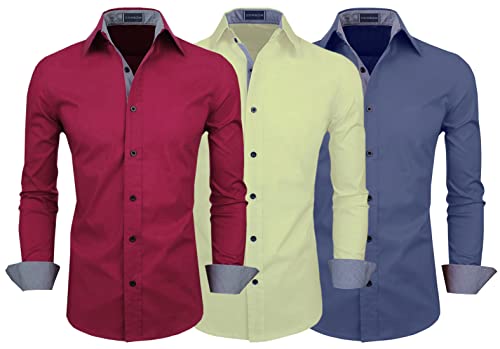 Image of Zombom Men's Combo Regular Fit Cotton Blend Full Sleeve Casual Shirts Pack of 3