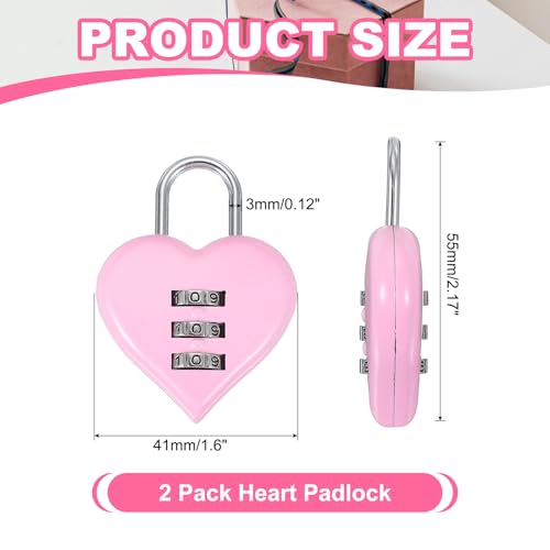 Image of MECCANIXITY Combination Locks, Heart Shape 3 Digit Password Padlock Love Locker Lock for Jewelry Storage Box Diary Gym Outdoor Fence Gate Hasp Cabinet Storage, Pink, Pack of 2