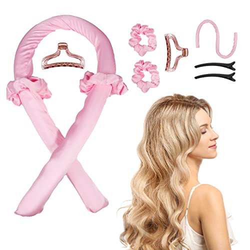 Heatless Curling Rod Headband,Ladies Heatless Curls with Hair Clips and Hair Rings,Sleep Heatless Hair Curler DIY Hairdressing Tool Kit,Soft Heatless Hair Curling Ribbon for Various Hair Types